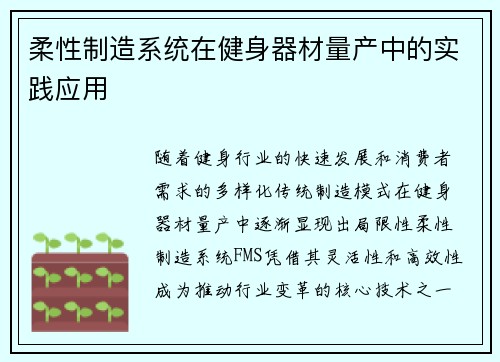 柔性制造系统在健身器材量产中的实践应用